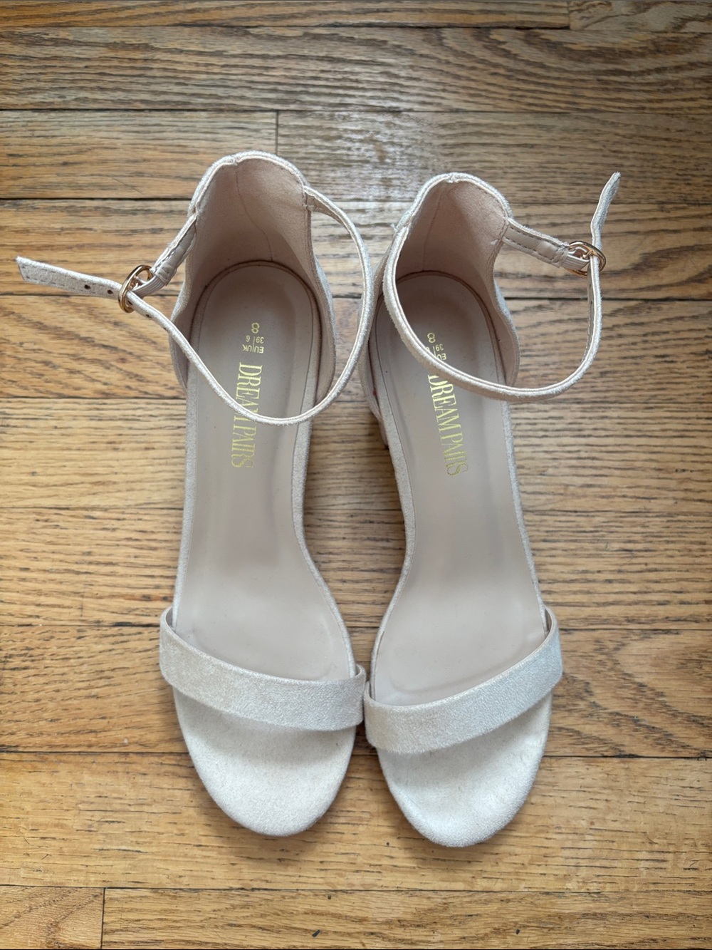 Dream Pairs Light Beige Ankle Strap Block Heels